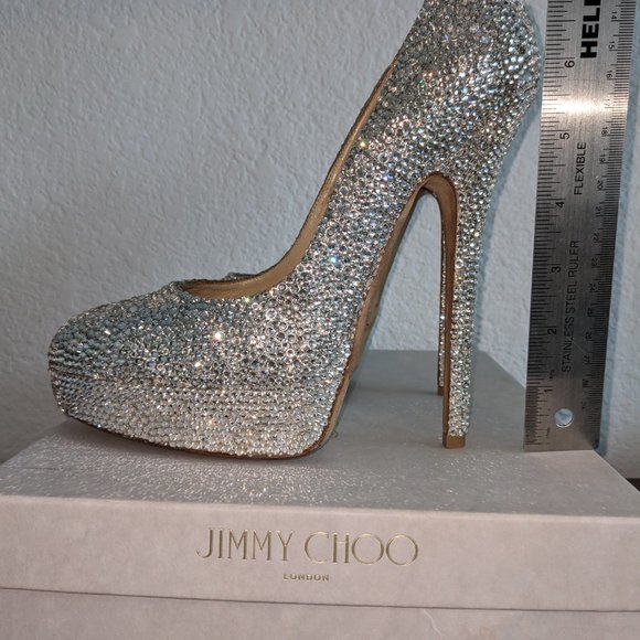 JIMMY CHOO – CUSTOM: SILVER STRASS CRYSTAL PLATFORM PUMP, Size 39 - Picture 9 of 12